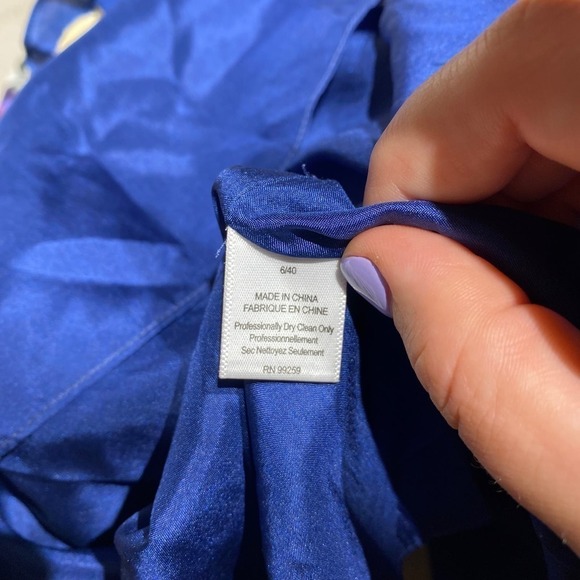 Vera Wang Lavender Label Polka Dot Wrap Dress V Neck Sleeveless Navy Gold Size 6 - Picture 10 of 11